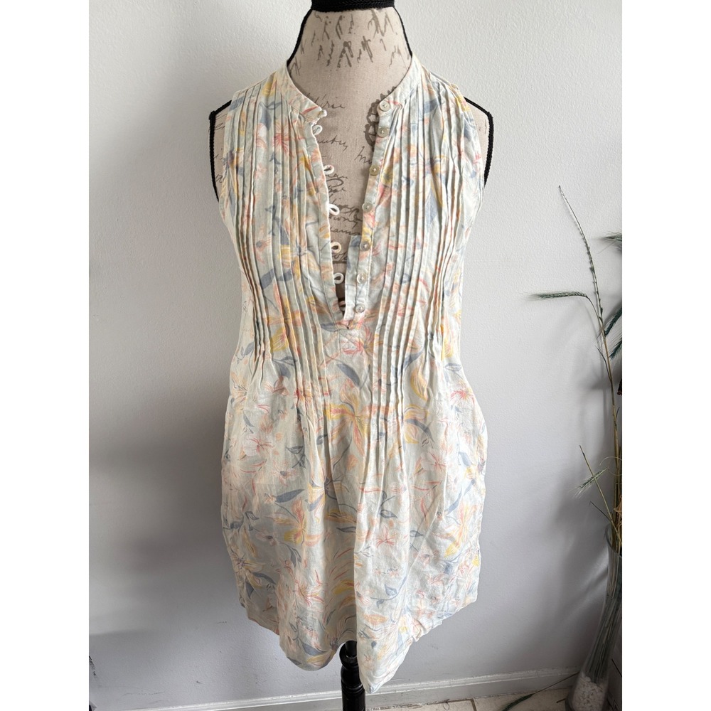 Faherty Isha Mini Dress Sky Coastal Floral Hemp Tencel Blend Pockets size xs